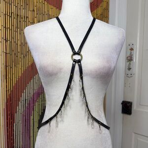 Handmade Leather Festival Body Harness with Crystals
